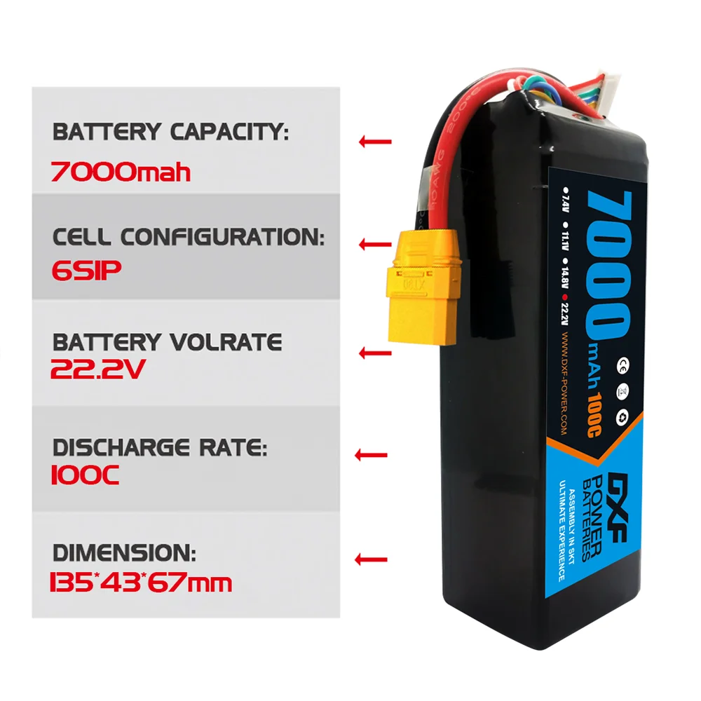 DXF 6S Lipo Batterij 22.2V 700 - 6S Lipo Battery 22.2V 5000Mah recensie en prijs